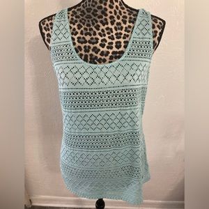 Guess Tank Top Women’s L Breathable Turquoise Scoop Neck Sleeveless crochet